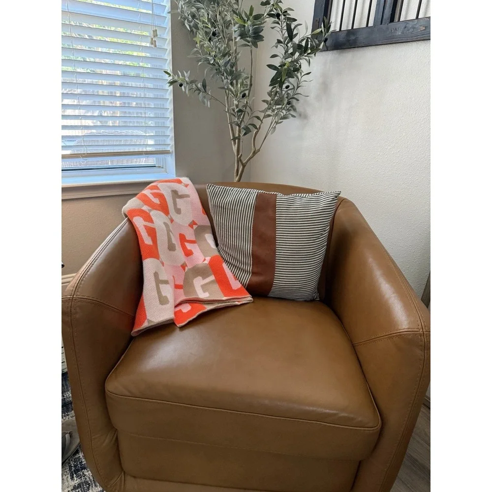 BAUBLEBAR Knitted Reversible Throw‎ Blanket Geometric G Orange/Pink/Gray 52x70